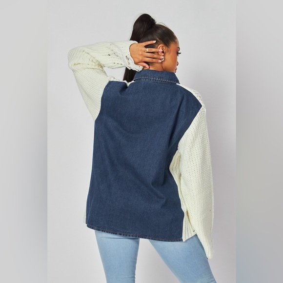 #117 City Chic Sweater Shacket - Cream - Picture 3 of 5